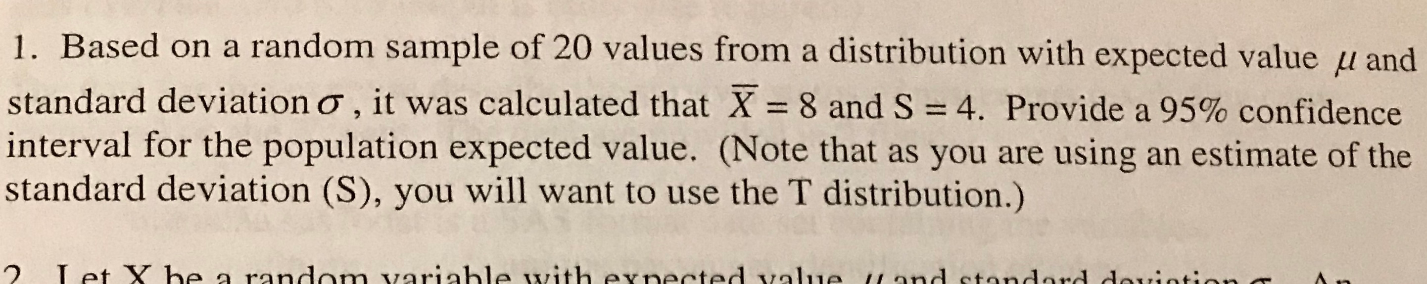 Solved 1. Based on a random sample of 20 values from a | Chegg.com