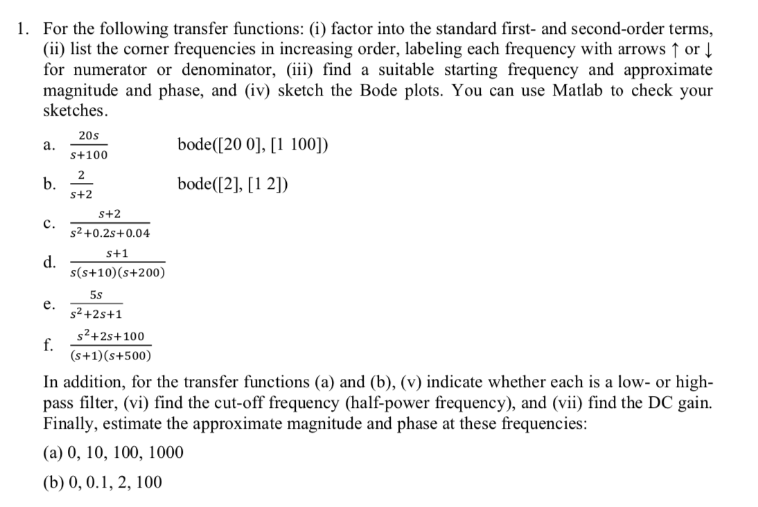 1. For the following transfer functions: (i) factor | Chegg.com