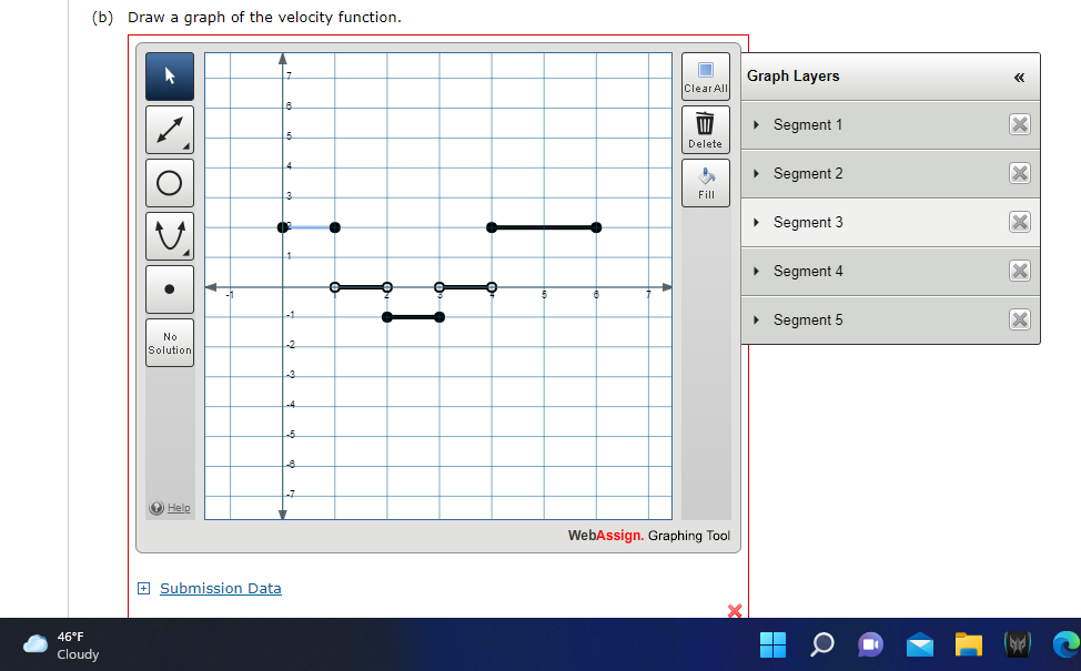 Solved (b) Draw a graph of the velocity function. 46°F