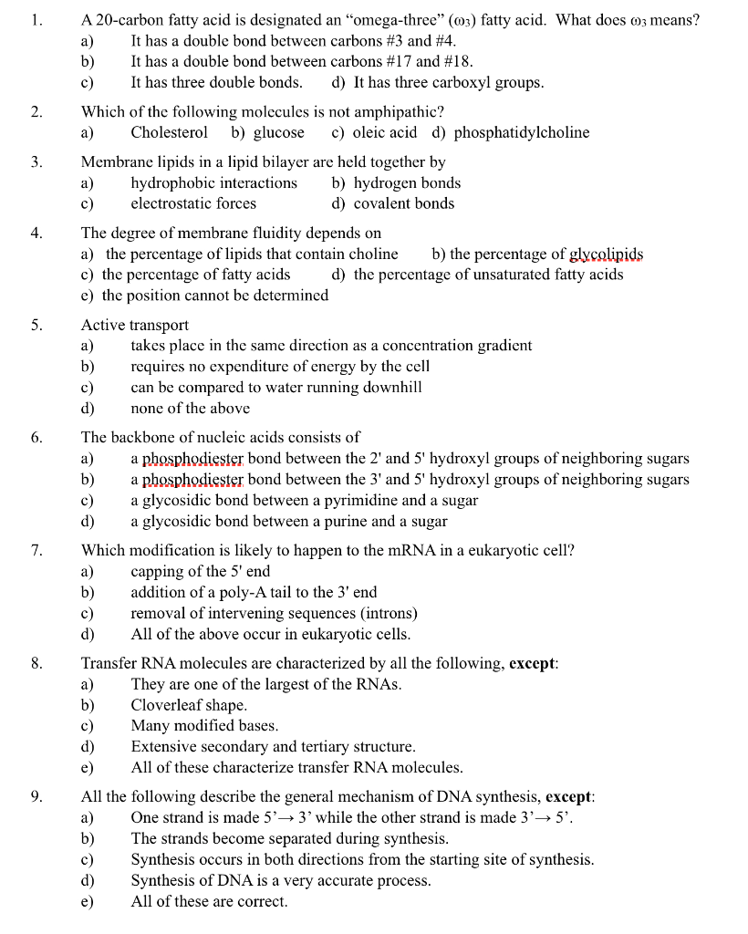 Solved 1. 2. 3. 4. 5. 6. A 20-carbon fatty acid is | Chegg.com