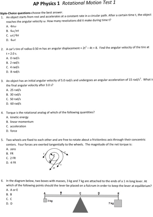 Solved AP Physics 1 Rotational Motion Test 1 The Best Answer | Chegg.com