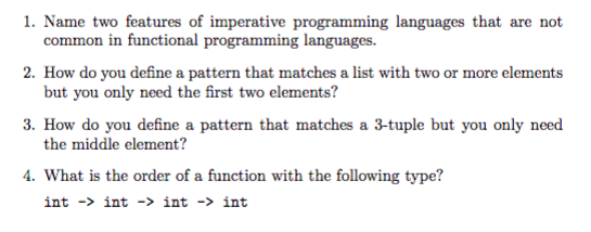1. Name two features of imperative programming | Chegg.com