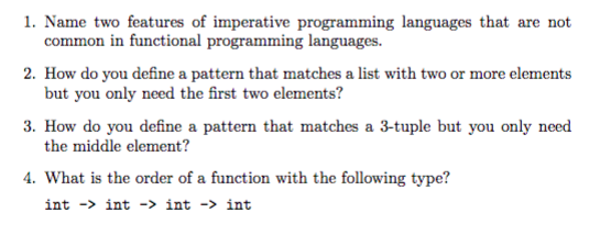 1. Name Two Features Of Imperative Programming | Chegg.com