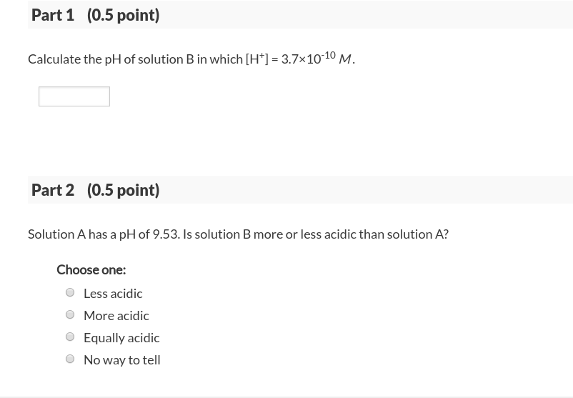 Solved Part 1 (0.5 point) Calculate the pH of solution B in | Chegg.com