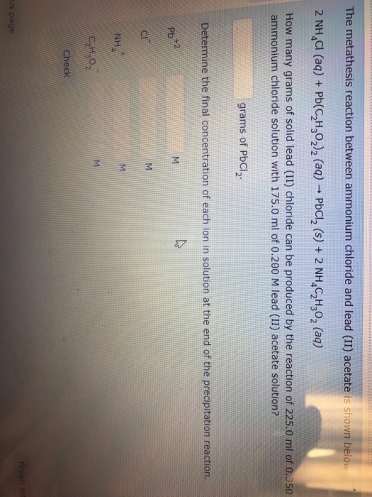 Solved The metathesis reaction between ammonium chloride and