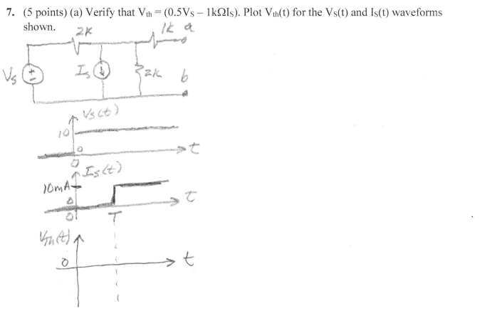 Solved 7. (5 points) (a) Verify that Vth = (0.5Vs – 1kQis). | Chegg.com