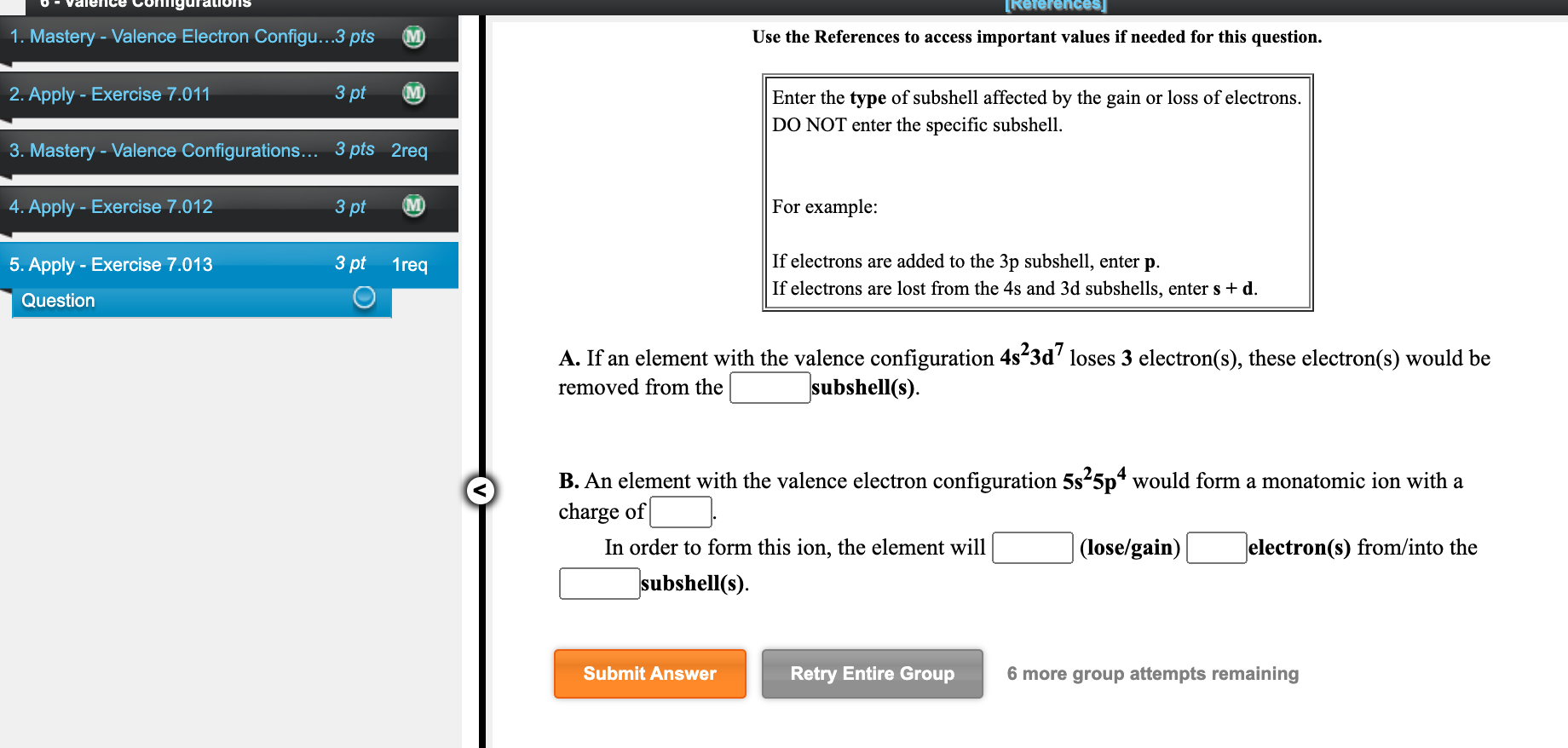 Solved [Rererences] 1. Mastery - Valence Electron | Chegg.com