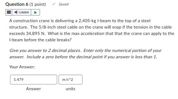 Solved Question 6 (1 ﻿point)A construction crane is | Chegg.com
