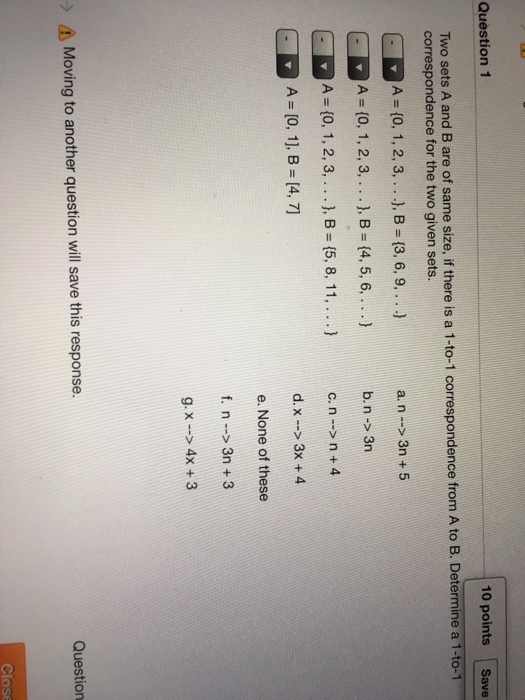 Solved Question 1 10 points Save Two sets A and B are of | Chegg.com