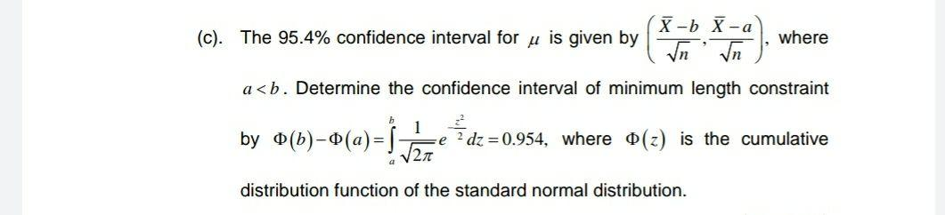 Solved (c). The 95.4% confidence interval for u is given by | Chegg.com