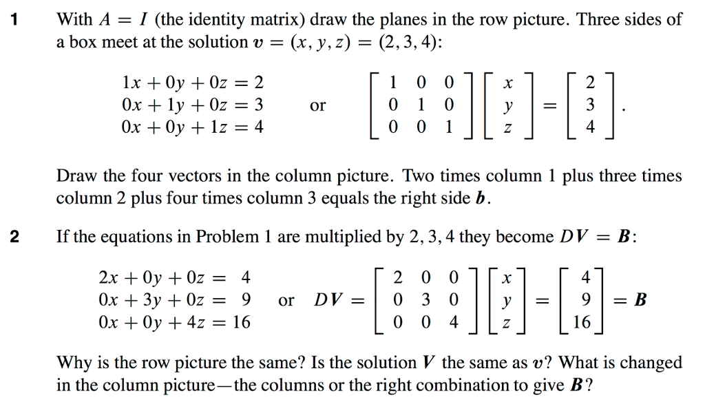 Solved 1With A I the identity matrix draw the planes in Chegg