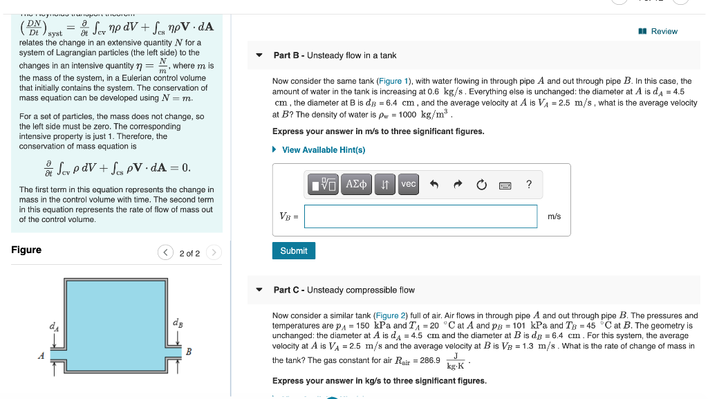 Solved Review Part A - Steady flow in a tank Consider the | Chegg.com