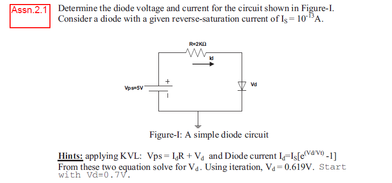 Solved Assn.2.1 Determine the diode voltage and current for | Chegg.com