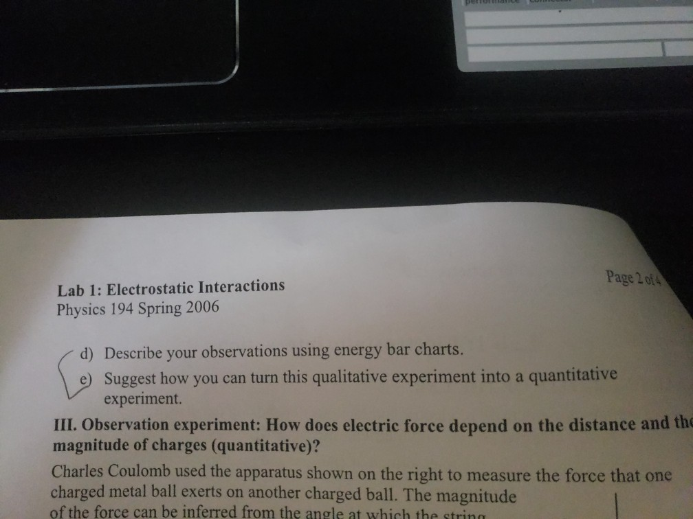 Lab 1: Electrostatic Interactions Physics 194 Spring | Chegg.com