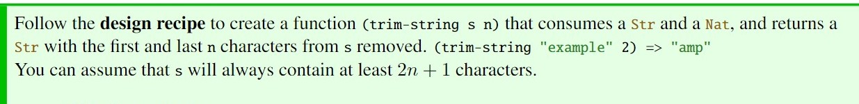Follow the design recipe to create a function | Chegg.com