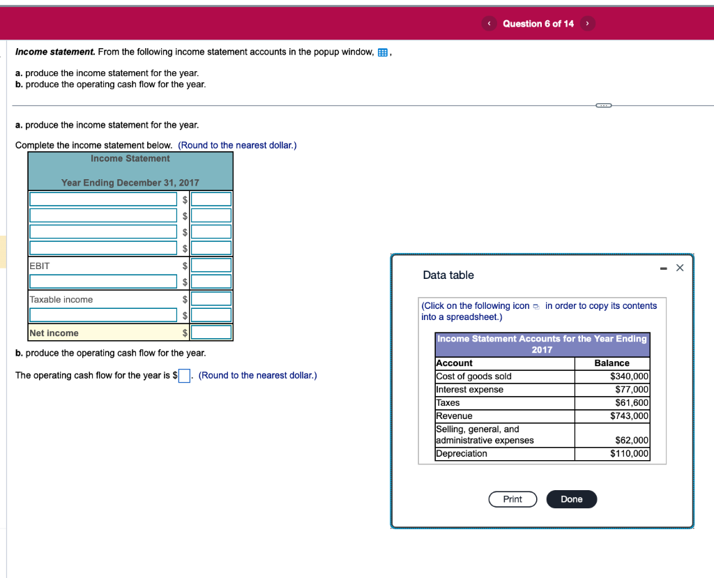 Solved Income statement. From the following income statement | Chegg.com