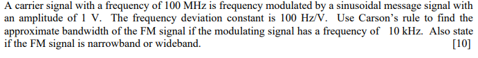 Solved A carrier signal with a frequency of 100 MHz is | Chegg.com