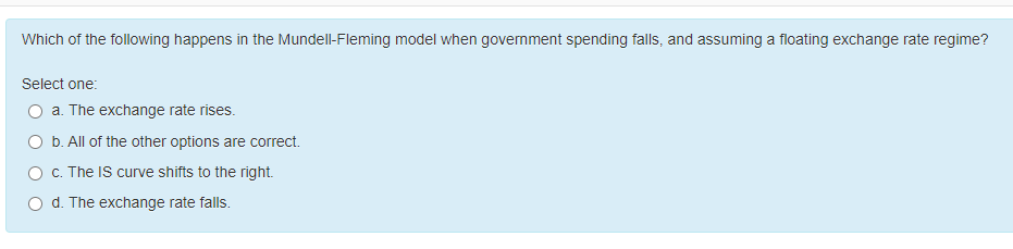 Solved Which of the following happens in the Mundell-Fleming | Chegg.com