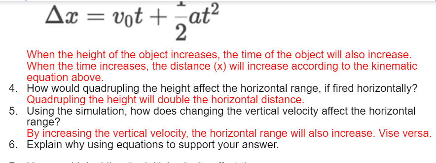 Solved x v0t 2 at2 When the height of the object increases