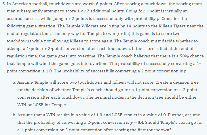 Solved 5. In American football, touchdowns are worth 6 | Chegg.com
