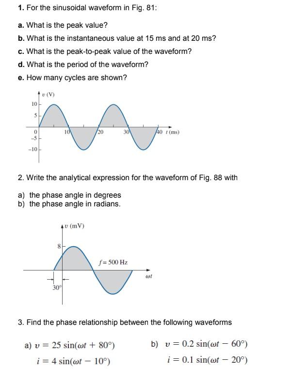 Solved 1. For the sinusoidal waveform in Fig. 81: a. What is | Chegg.com