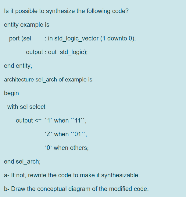 Solved Is it possible to synthesize the following code? | Chegg.com