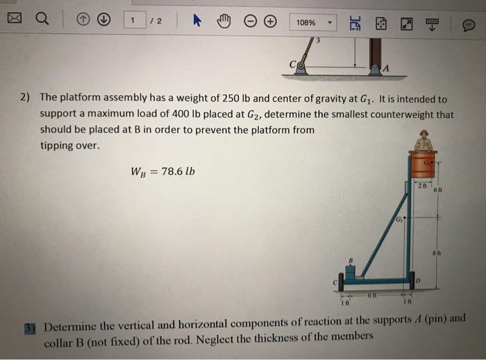 Solved The platform assembly has a weight of 250 lb and