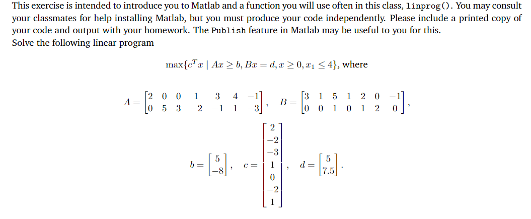 Solved This exercise is intended to introduce you to Matlab | Chegg.com