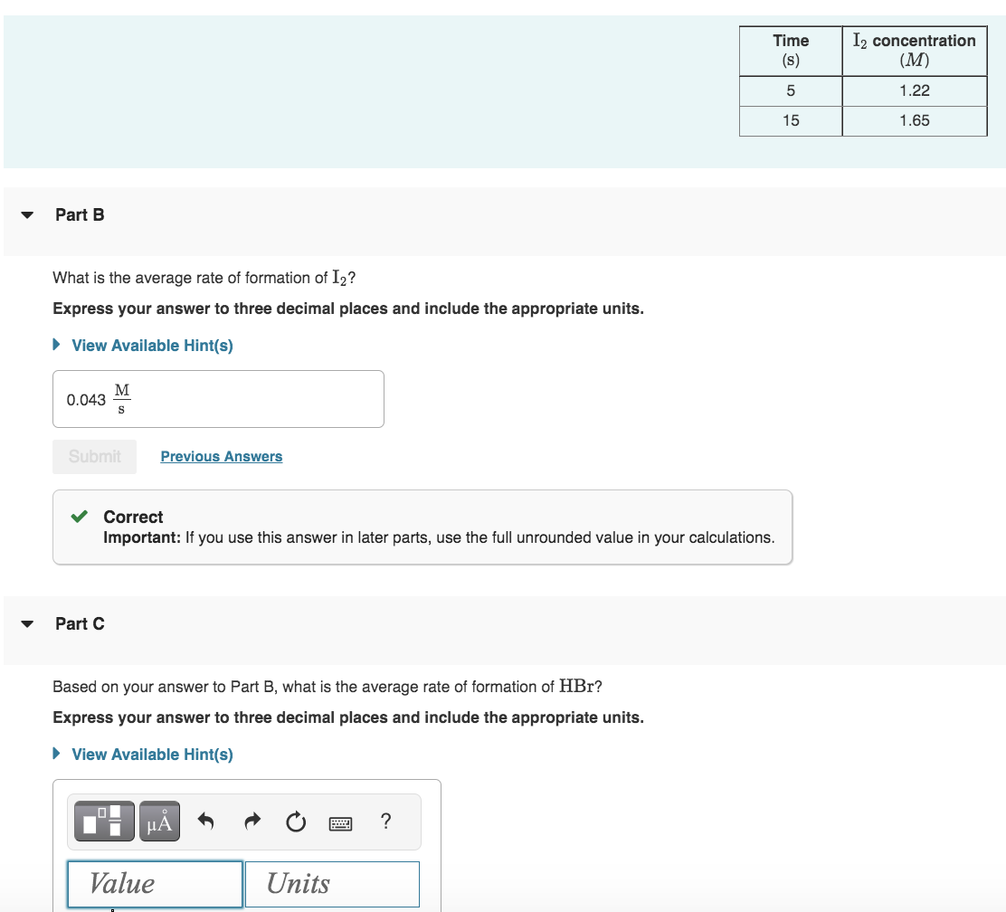 What is the average rate of formation of I2 ? Express | Chegg.com