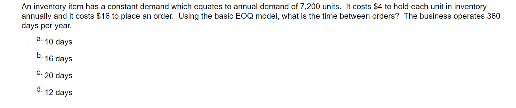Solved An inventory item has a constant demand which equates | Chegg.com