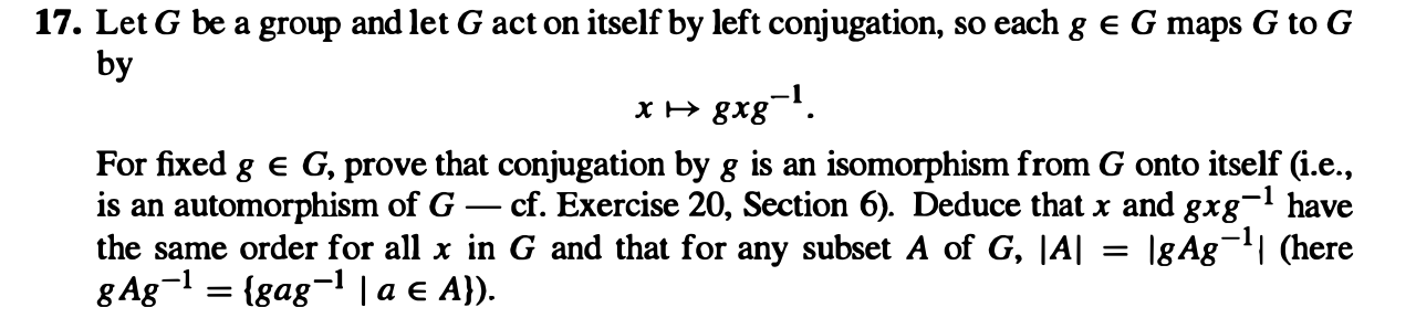 Solved 17. Let G be a group and let G act on itself by left | Chegg.com