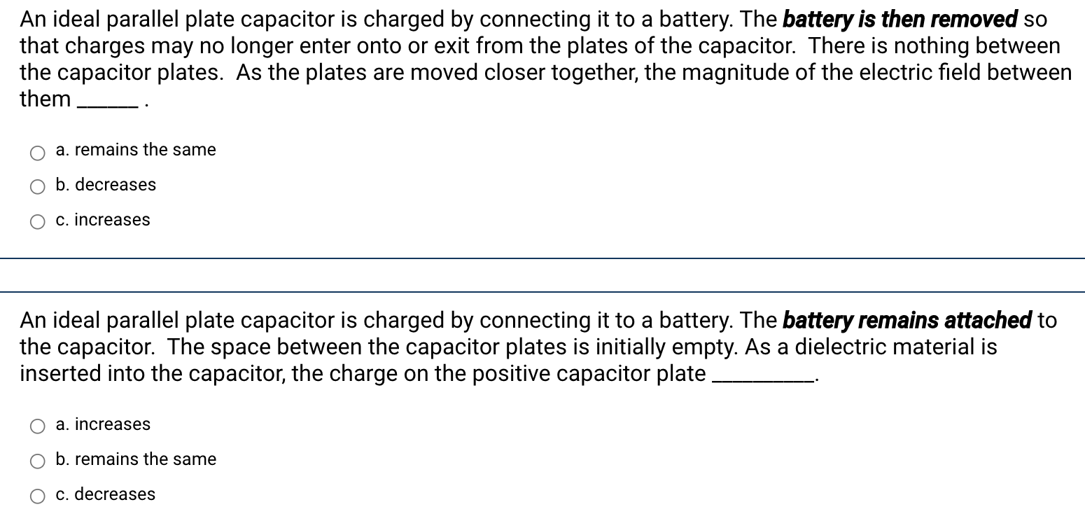 Solved An ideal parallel plate capacitor is charged by | Chegg.com