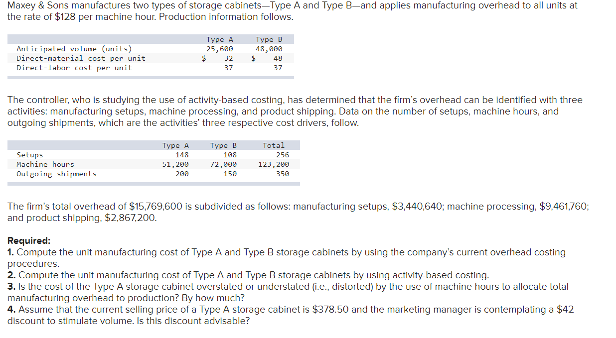 Solved Maxey & Sons manufactures two types of storage