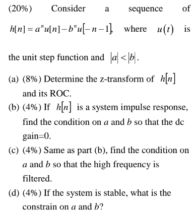 Solved h[n]=anu[n]−bnu[−n−1], where u(t) is the unit step | Chegg.com