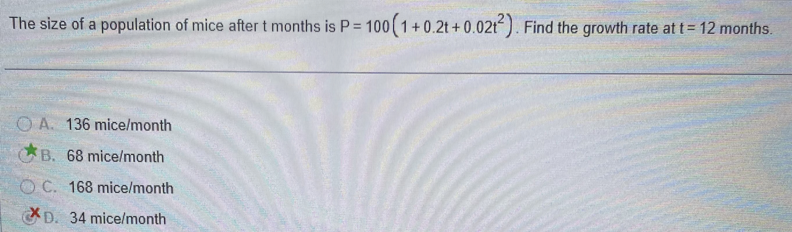 Solved The size of a population of mice after t ﻿months is | Chegg.com