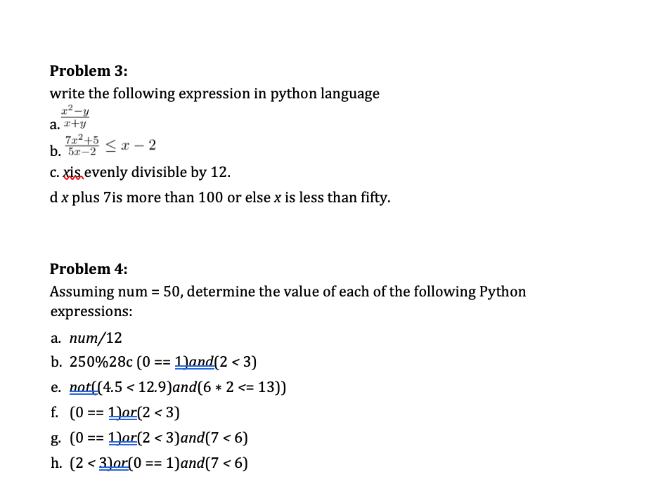 Solved Problem 3: write the following expression in python | Chegg.com