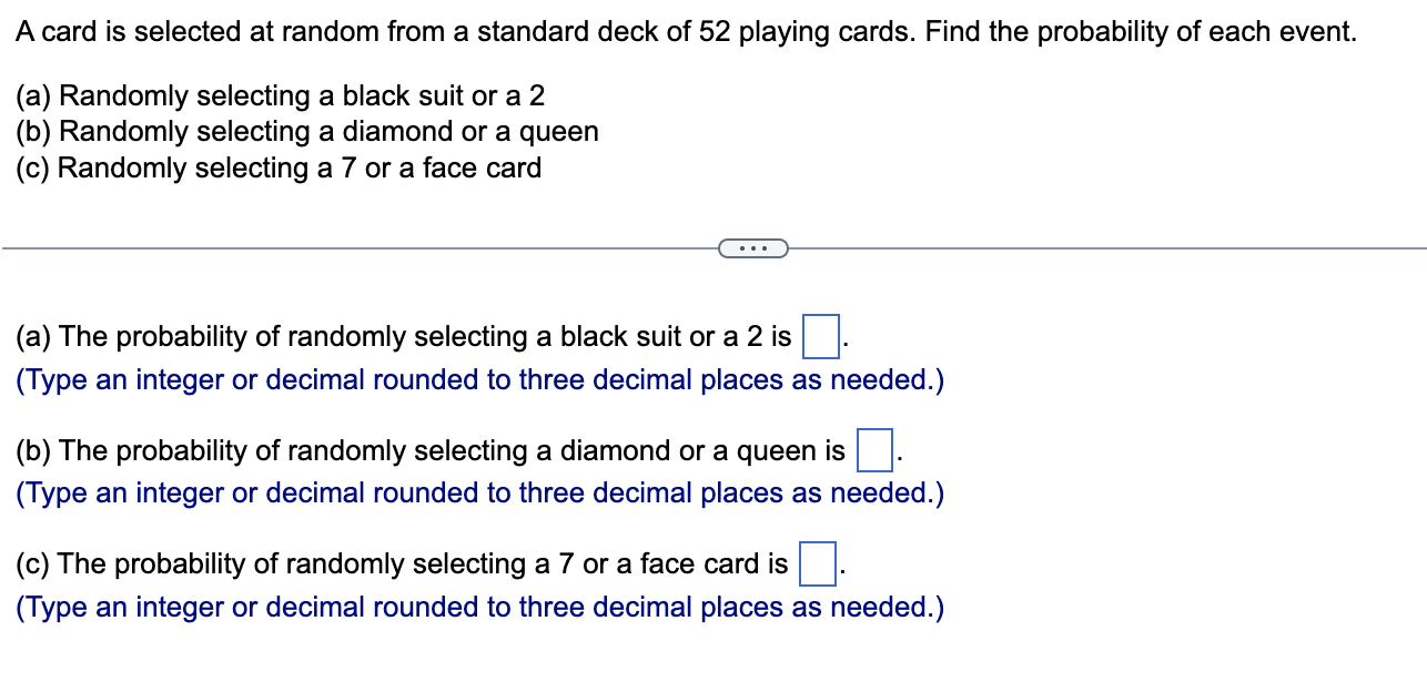 Solved A Card Is Selected At Random From A Standard Deck Of | Chegg.com