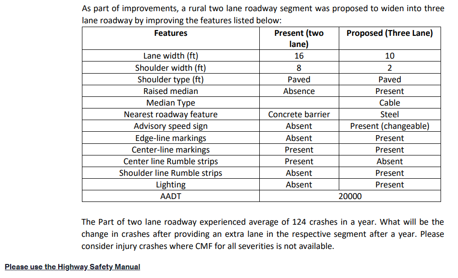 Solved As Part Of Improvements A Rural Two Lane Roadway Chegg Com