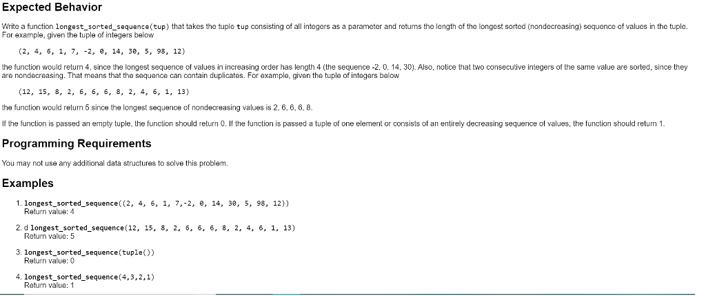 Solved Expected Behavior Write a function | Chegg.com