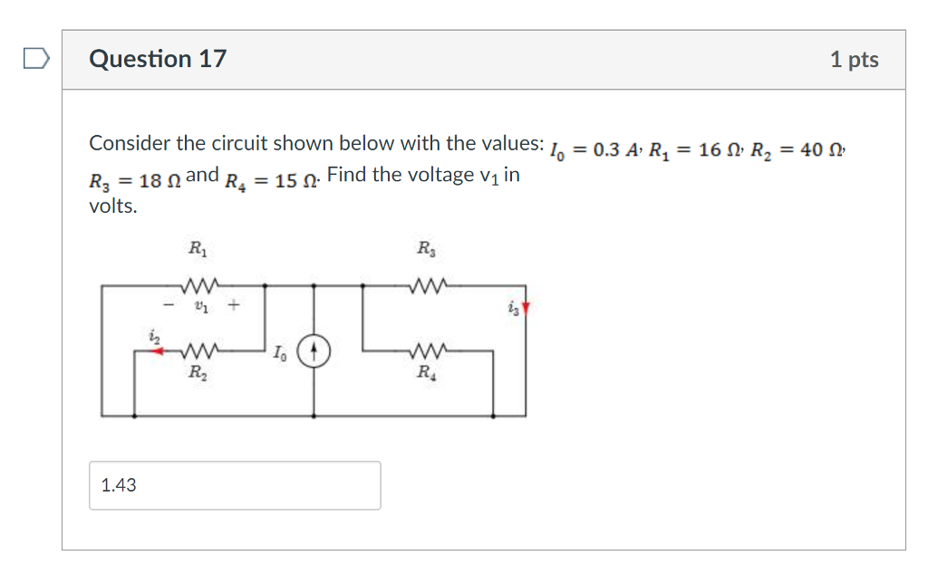 Solved Question 16 1 pts Consider the circuit shown with ys- | Chegg.com