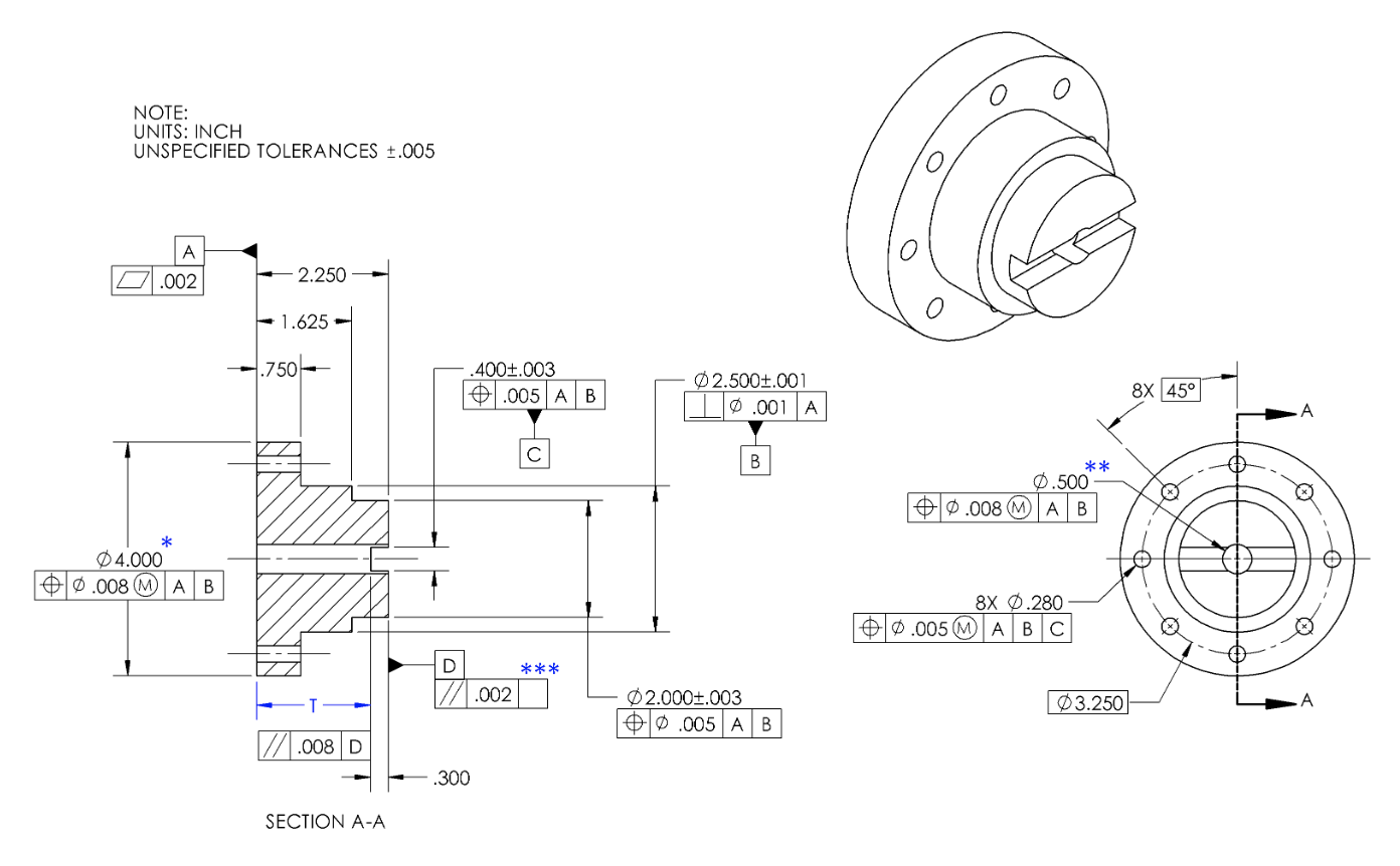 Solved NOTE: UNITS: INCH UNSPECIFIED TOLERANCES ±.005 A | Chegg.com