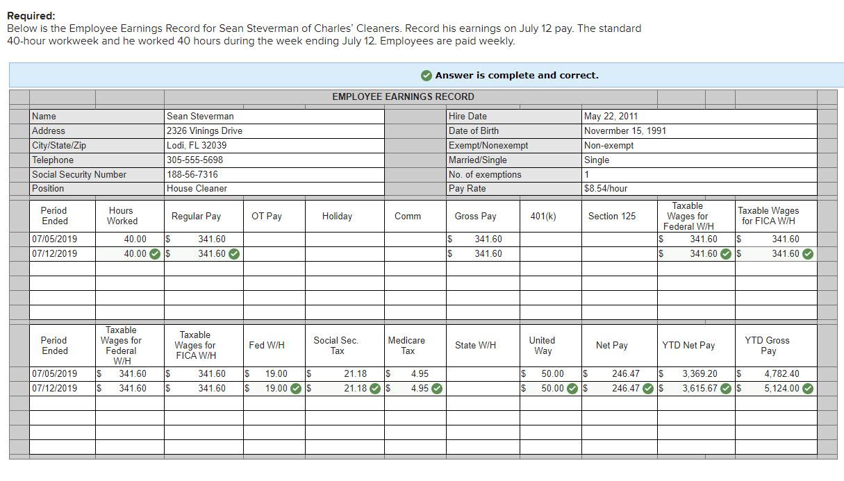 For the weekly payroll ending July 12, 2019, checks