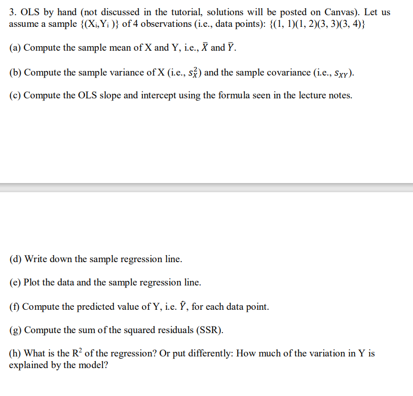 Solved 3 Ols By Hand Not Discussed In The Tutorial Sol Chegg Com