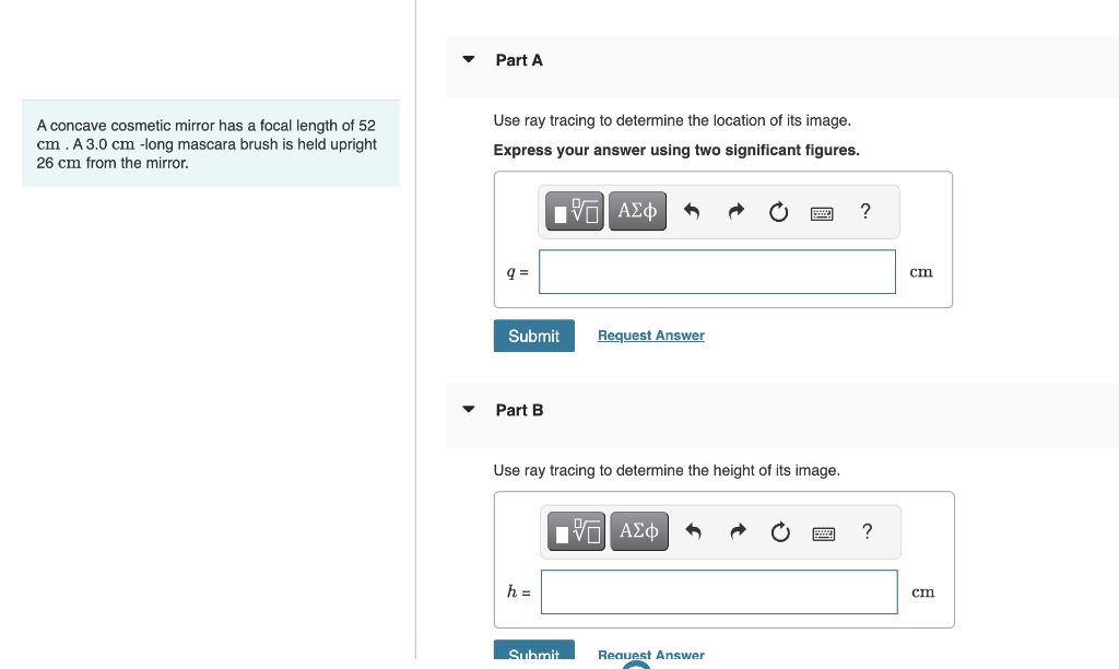 Solved A concave cosmetic mirror has a focal length of 52