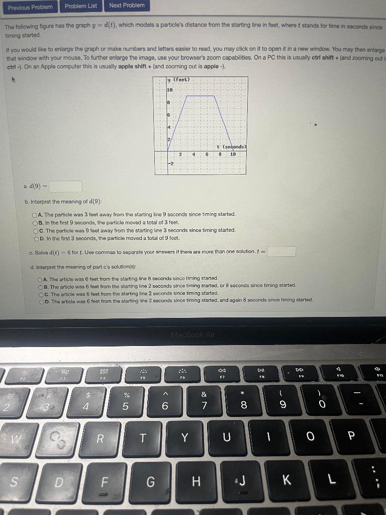Solved The following figure has the graph y=d(t), which
