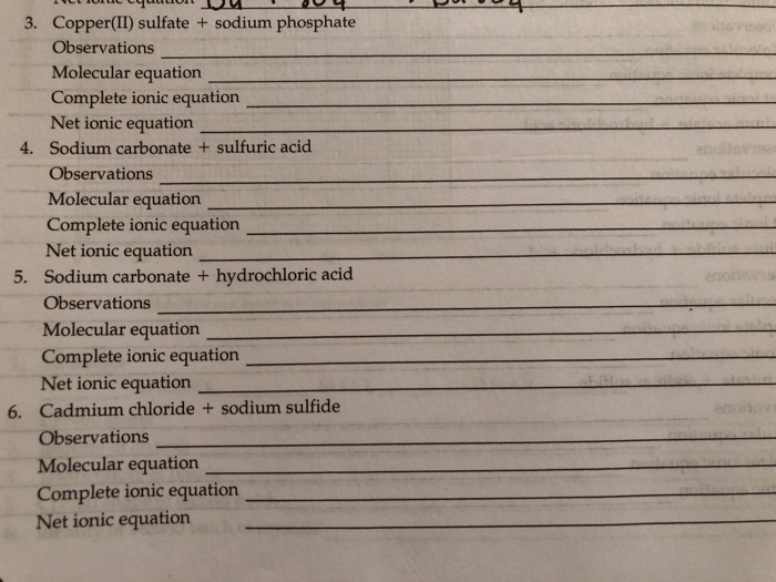 Solved 3. Copper(II) sulfate + sodium phosphate Observations