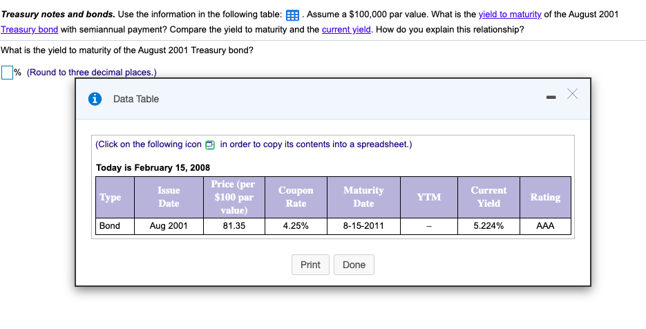 Solved Treasury Notes And Bonds. Use The Information In The | Chegg.com