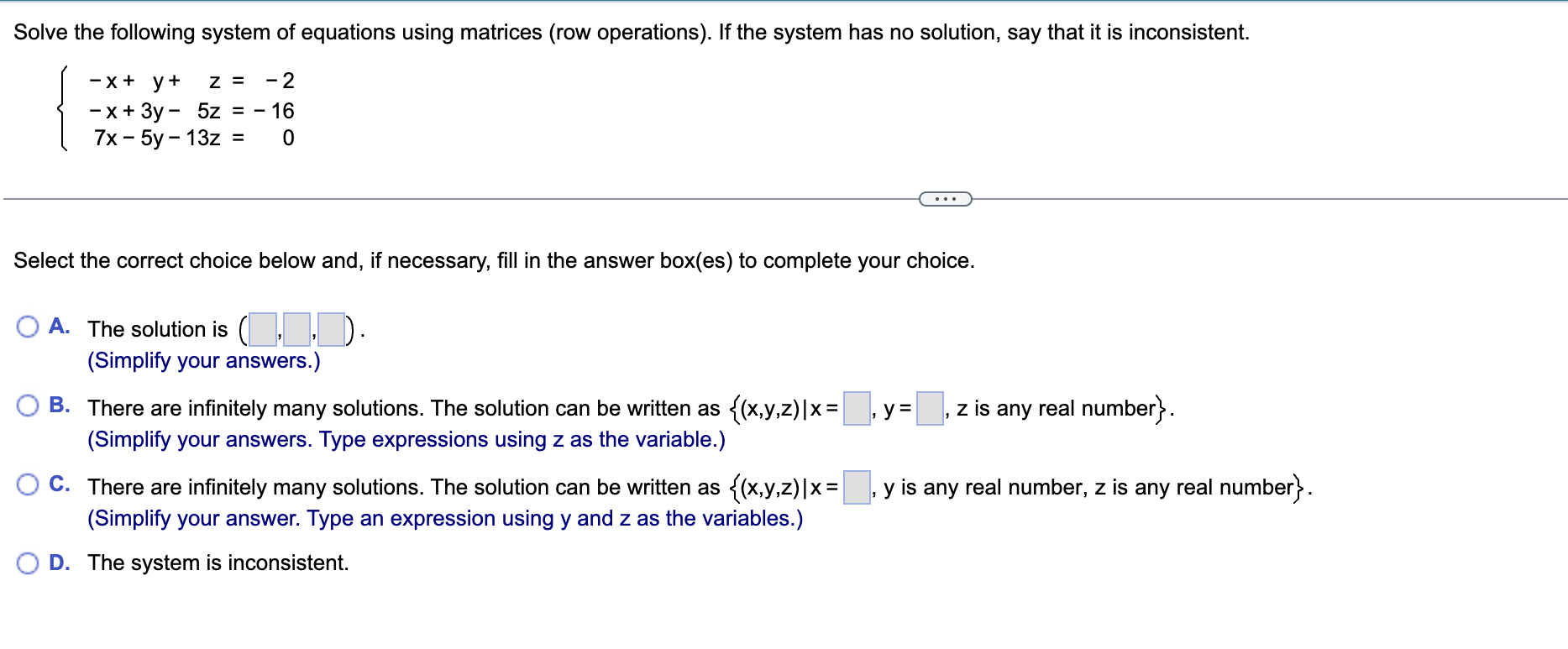 Solved Solve the following system of equations using | Chegg.com
