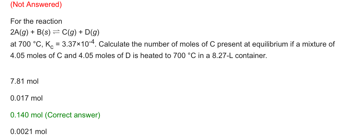 Solved For the reaction 2 A(g)+B(s)⇌C(g)+D(g) at | Chegg.com