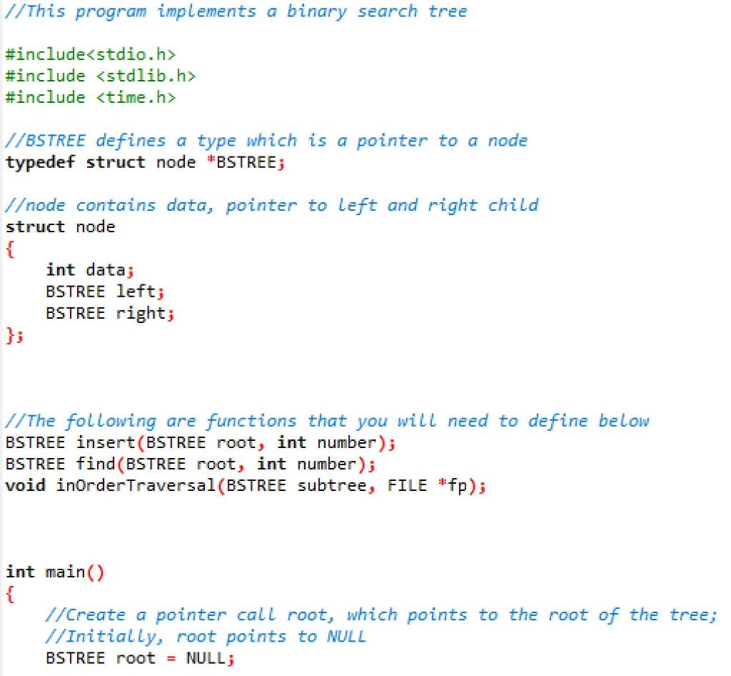 Solved 1. (6 marks) bst.c is a skeleton program given to you | Chegg.com
